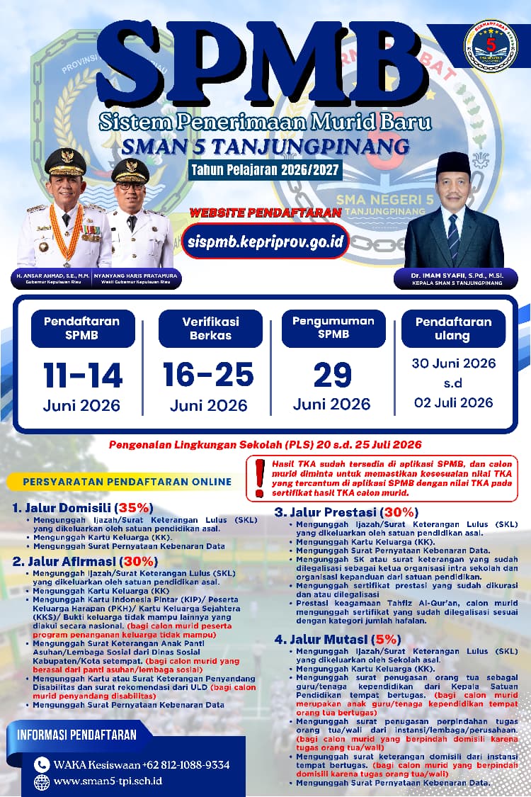 Panduan Pendaftaran SPMB SMAN 5 Tanjungpinang TA 2026/2027